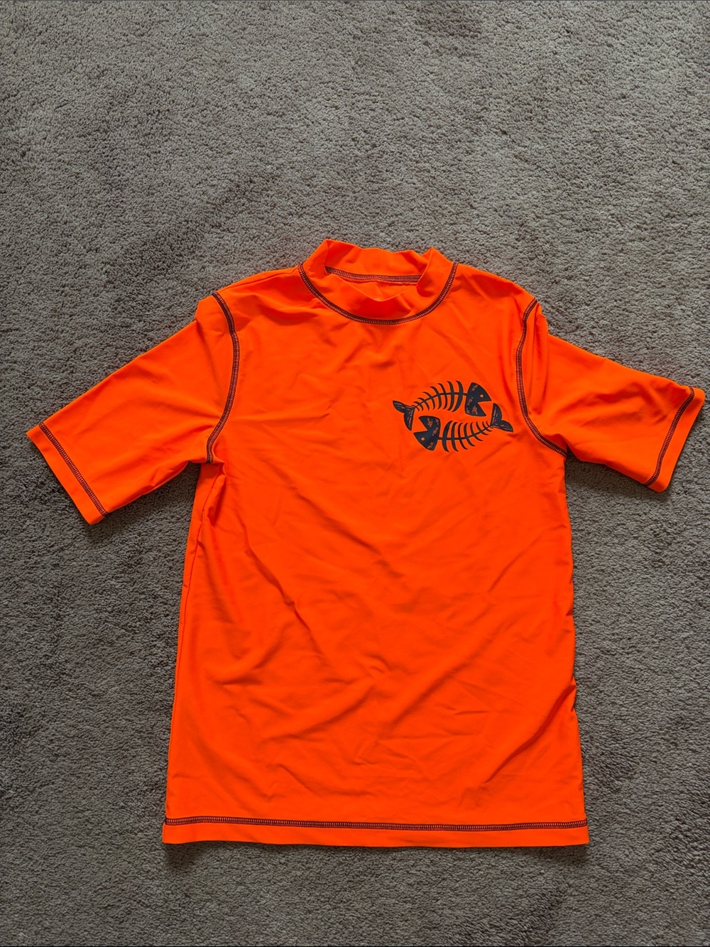 Cherokee Bright Orange Kids Rashguard Swim Shirt with Navy Fish Graphic